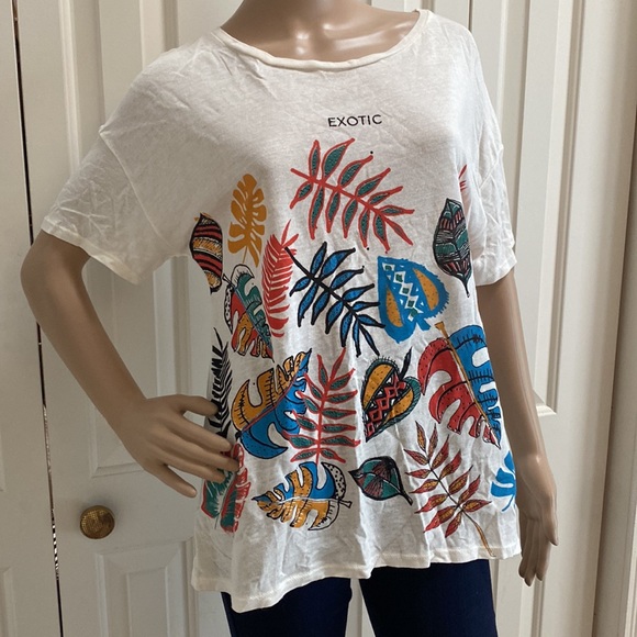 Springfield Womens L Cream Exotic Leaf Knit Shirt. - Picture 2 of 10